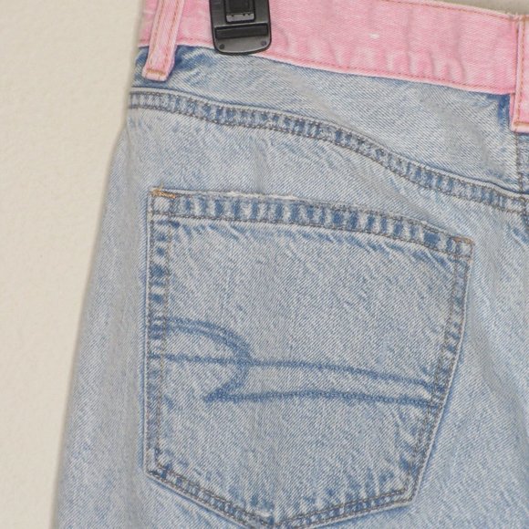 American Eagle Women's High Rise Pink Waistband Destruct Mom Jeans Size 6 B1-01 - Picture 10 of 16